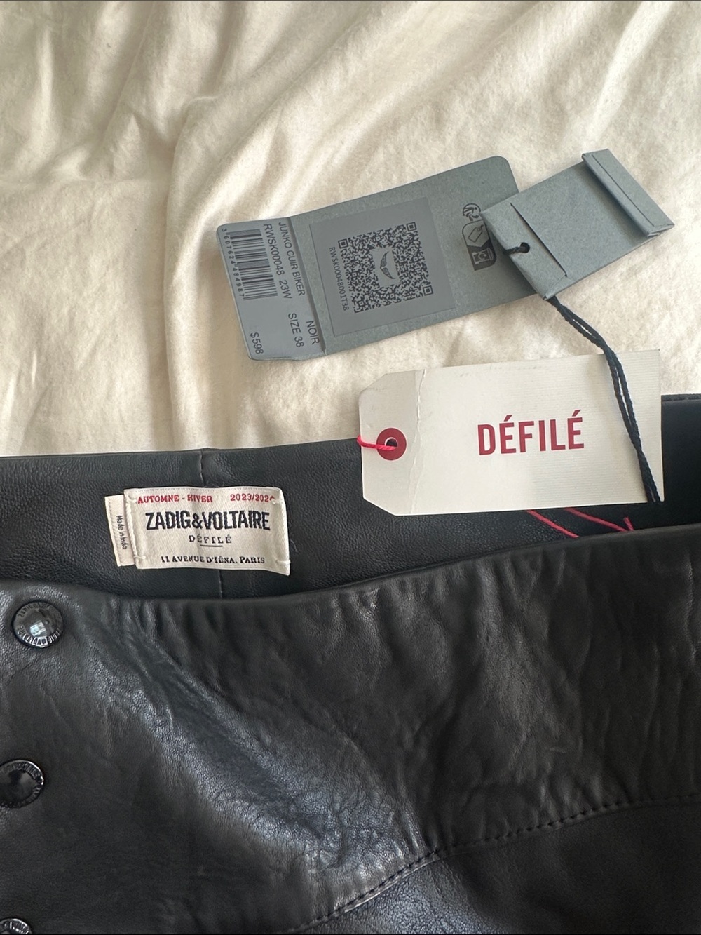 $598 NWT Zadig & Voltaire Black Asymmetric Faux Leather “Junko Cuir Biker” Skirt - Picture 5 of 6